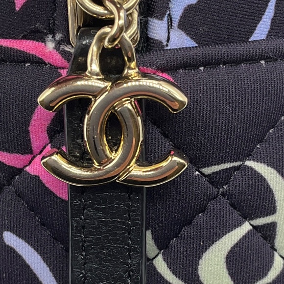 CHANEL NAVY MULTI CLASSIC CC CHAIN POCKET CC LOGO PRINTED QUILTED FABRIC MINI BA - Picture 10 of 16